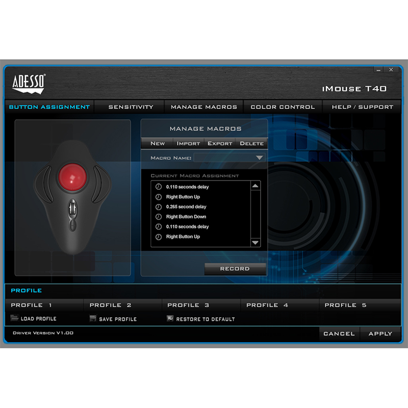 Adesso IMOUSE T40 Mouse - USB - Optical - 7 Button(s) - Black - Wireless 